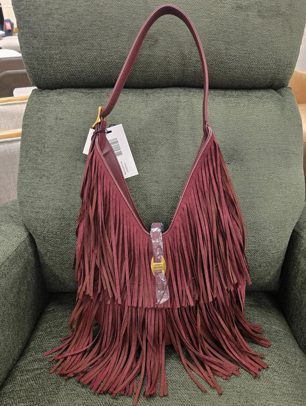 Steve Madden Burgundy Suede Fringe Shoulder Handbag